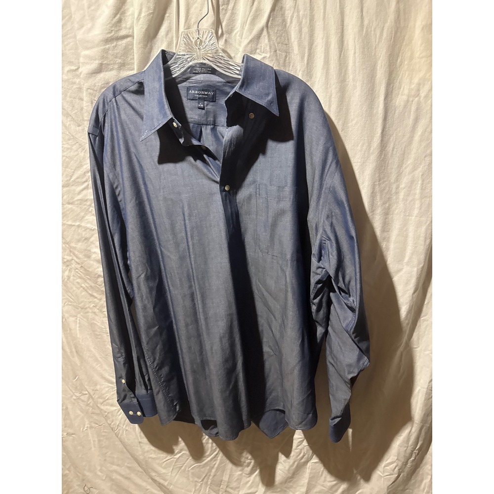 Arborway Collection Mens Blue Button Down Dress Shirt 17 34/35 Cotton